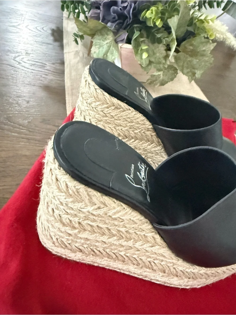 Christian Louboutin Black Leather vraided heel Wedge 5